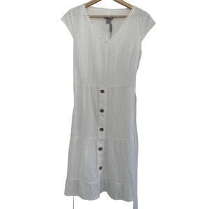 NWOT Duplan Womens Dress Size 10 Petite White Eyelet Belted Mini Cottagecore